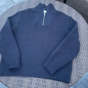 H&M Men's Navy Ribbed Half-Zip Sweater XL